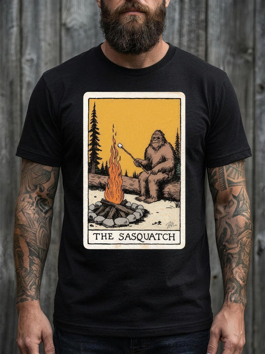 The Sasquatch Tarot Card T-Shirt, Bigfoot Cryptid Tee, Campfire Cryptidcore Shirt, Camping Horror Gift