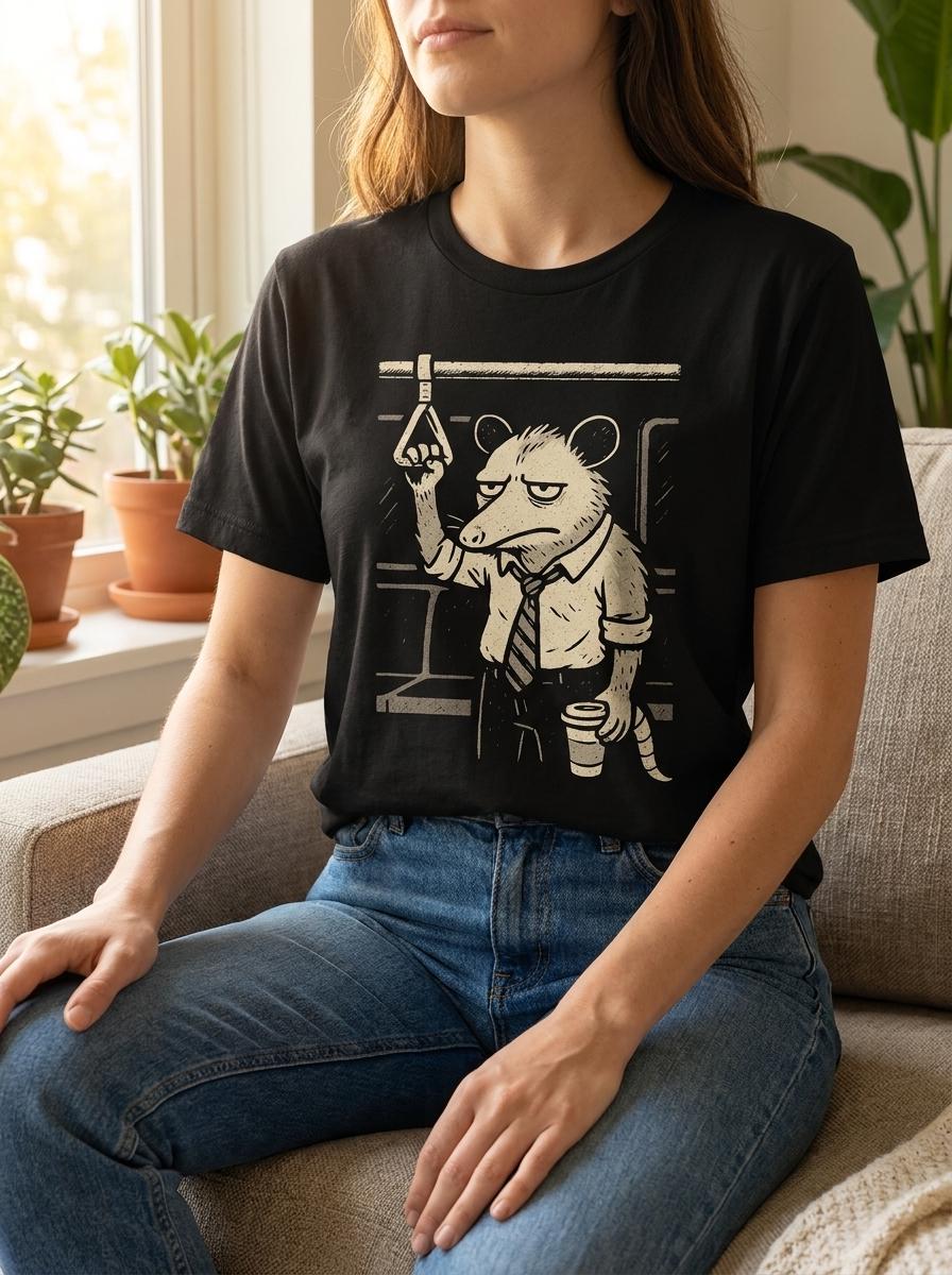 Possum Shirt, The Commuter Opossum Tee, Funny Tired Possum Shirt, Trash Animal Office Humor Gift