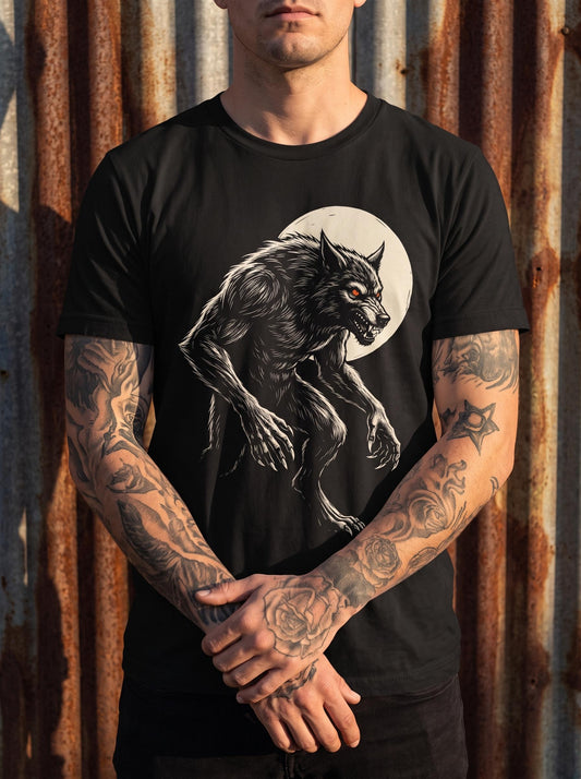 Werewolf Shirt, Wolfman Cryptid Tee, Full Moon Folk Horror T-Shirt, Lycanthrope Halloween Gift