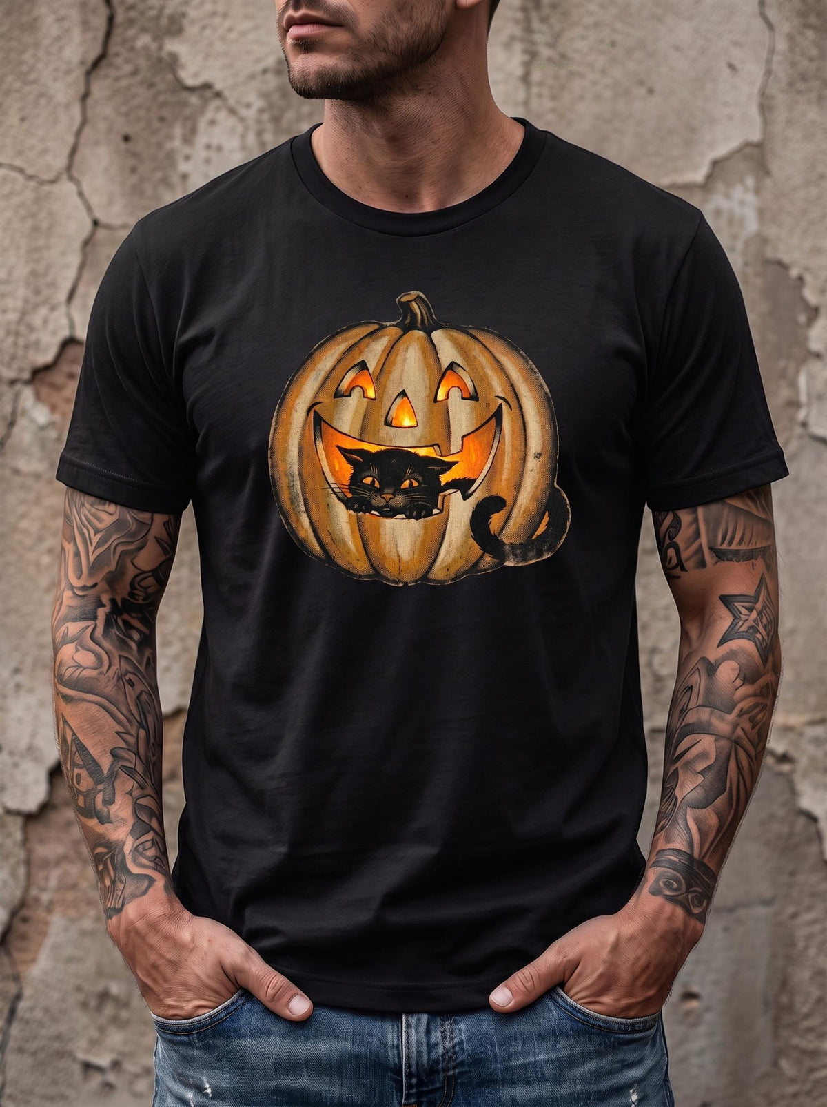 Black Cat Jack O Lantern Shirt, Vintage Halloween Tee, Retro Spooky Cat Pumpkin T-Shirt, Cute Halloween Gift, Die Cut Cat