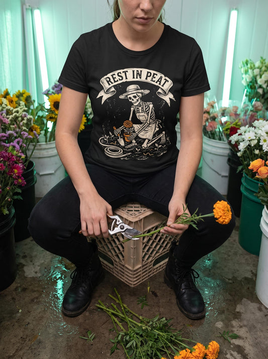 Skeleton Gardener Shirt, Rest In Peat Tee, Funny Gardening T-Shirt, Gothic Plant Lover Gift, Gallows Humor Garden Shirt