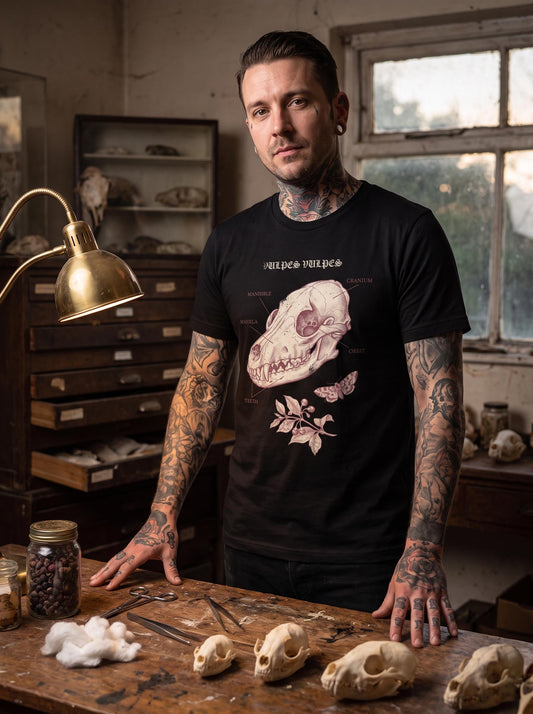 Fox Skull Shirt, Anatomical Plate Tee, Vintage Naturalist T-Shirt, Dark Academia Taxidermy Gift, Gothic Animal Skull Shirt