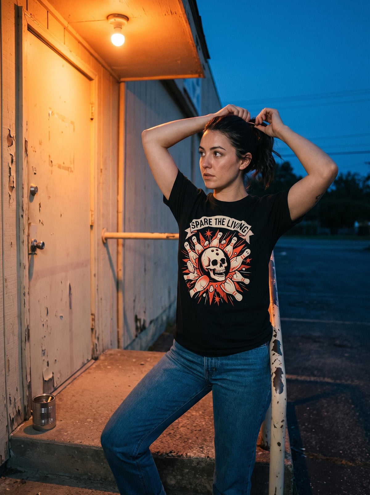 Bowling Shirt, Haunted Bowling League Tee, Skeleton Bowler T-Shirt, Retro Spooky Bowling Gift, Gothic Dark Humor Shirt