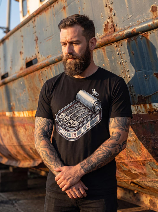 Sardine Tin Shirt, Creepy Fish Bones Tee, Weirdcore Oddities T-Shirt, Goth Seafood Gift, Macabre Kitchen Shirt