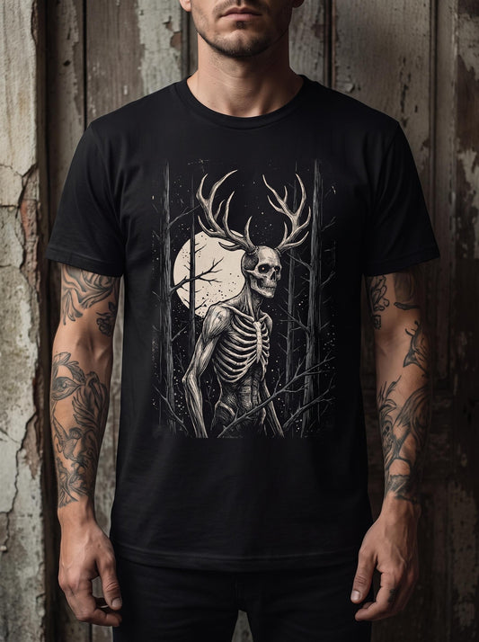 Wendigo Shirt, Folk Horror Cryptid Tee, Antler Skull Woodcut Shirt, Forest Cryptid Gothic Horror Gift