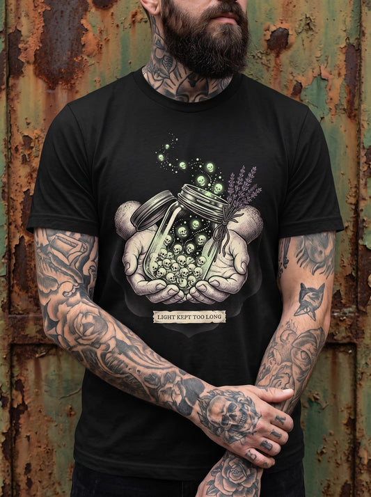 Firefly Jar Shirt, Skull Memento Mori Tee, Gothic Cottagecore T-Shirt, Dark Academia Nature Gift, Goblincore Occult Shirt
