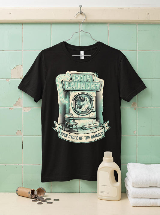 Haunted Laundromat Shirt, Coin Laundry Ghost Tee, Creepy Liminal Space T-Shirt, Weirdcore Gothic Gift, Spin Cycle Horror Shirt