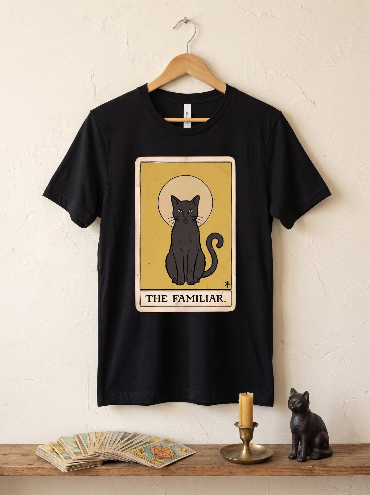 Black Cat Tarot Shirt, Witch Familiar Tee, Occult Cat T-Shirt, Witchy Halloween Gift, Gothic Tarot Card Shirt