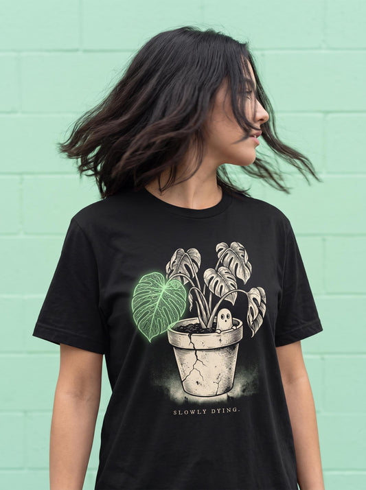 Dying Houseplant Shirt, Funny Plant Killer Tee, Gothic Dark Humor T-Shirt, Goth Plant Lover Gift, Creepy Cute Plant Shirt