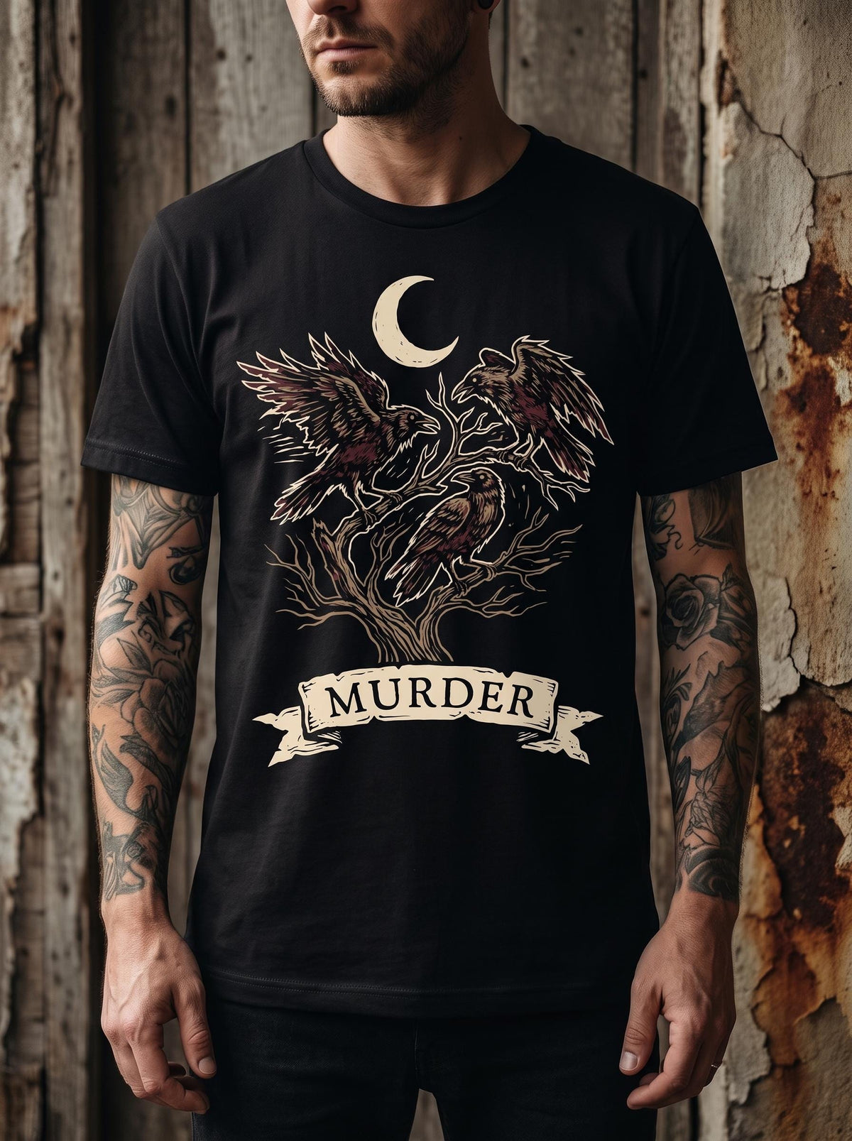 Crow Shirt, Murder of Crows Tee, Three Ravens T-Shirt, Folk Horror Gothic Gift, Dark Occult Bird Shirt