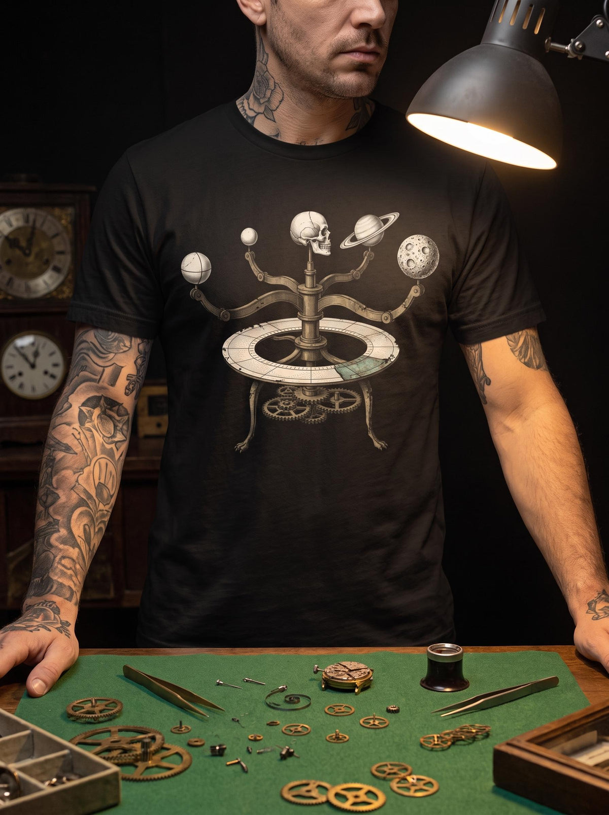 Orrery Shirt, Memento Mori Celestial Tee, Dark Academia Astronomy T-Shirt, Gothic Occult Space Gift, Vintage Skull Shirt