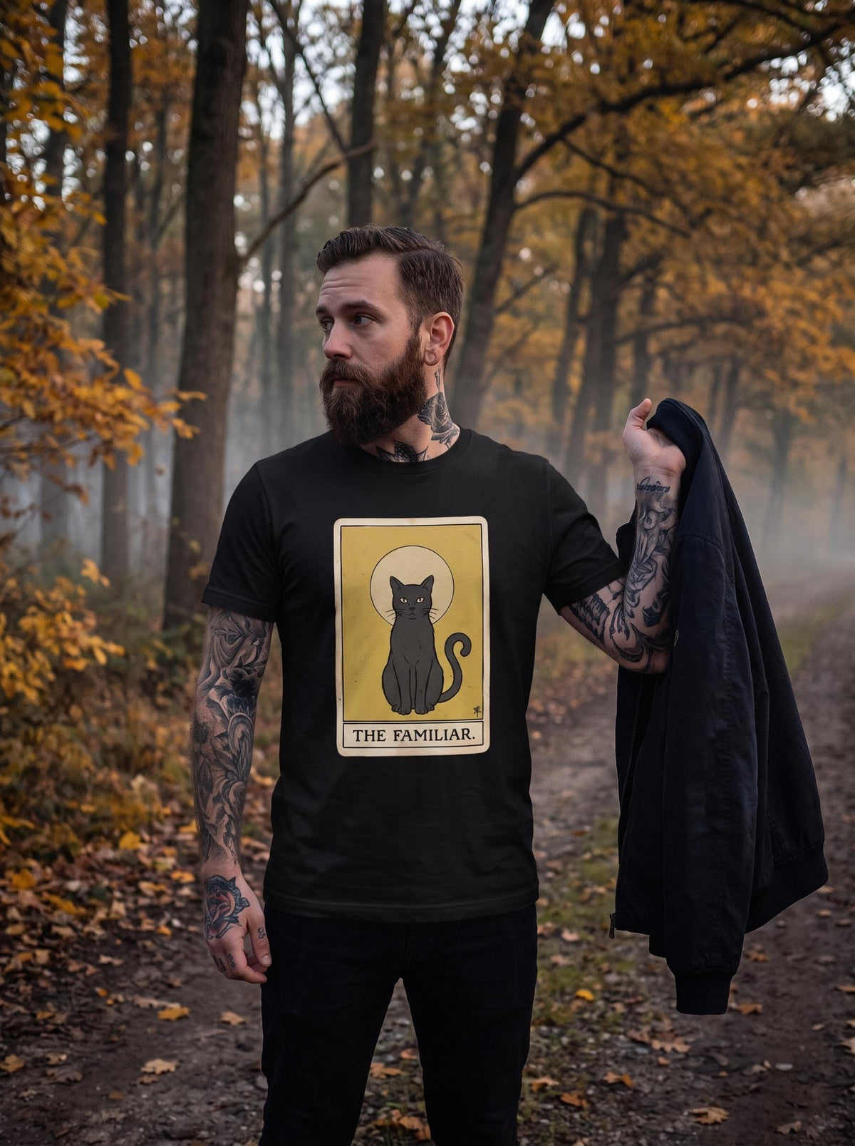 Black Cat Tarot Shirt, Witch Familiar Tee, Occult Cat T-Shirt, Witchy Halloween Gift, Gothic Tarot Card Shirt