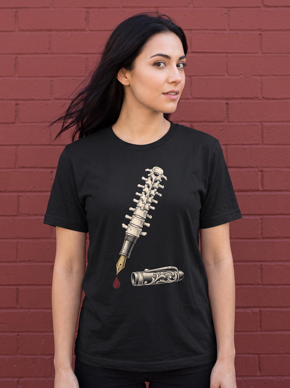 Fountain Pen Shirt, Writer Backbone Spine Tee, Dark Academia Author T-Shirt, Gothic Writer Gift, Macabre Literary Shirt