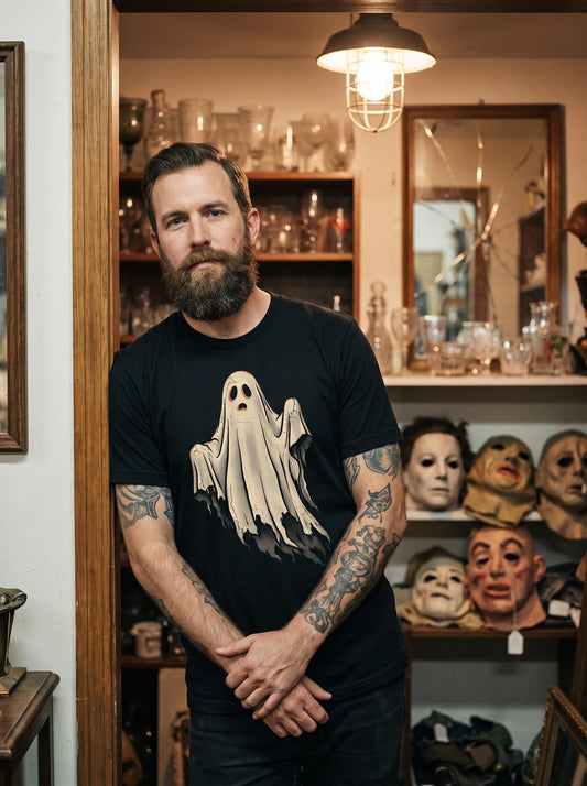 Vintage Ghost Shirt, Retro Screenprint Halloween Tee, Spooky Cute Ghost T-Shirt, Faded Horror Gift, Goth Halloween Shirt