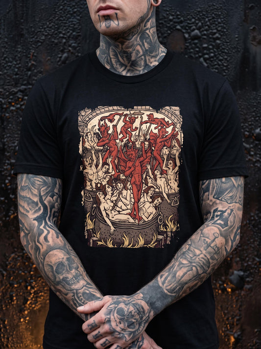 Dantes Inferno Shirt, Medieval Woodcut Devil Tee, Gothic Literature T-Shirt, Dark Academia Occult Gift, Blasphemy Hell Shirt