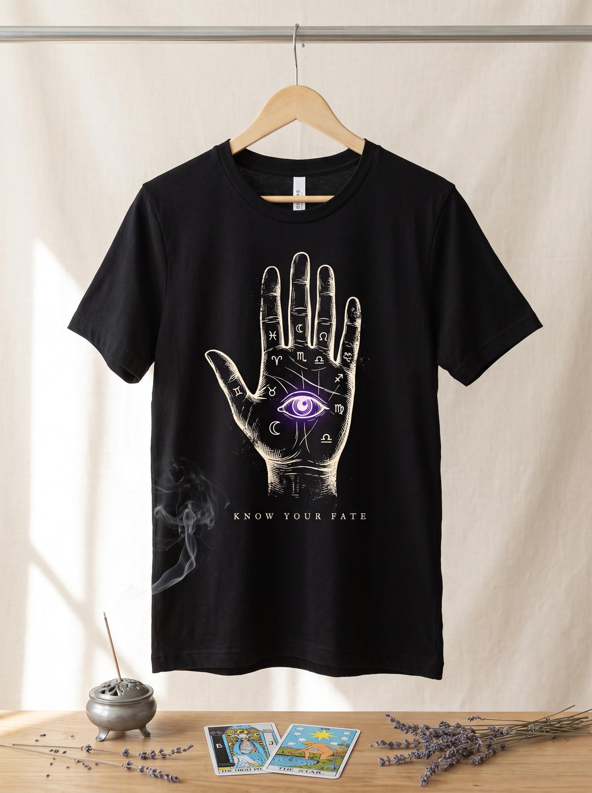 Palmistry Hand Tee, Know Your Fate Astrology Shirt, Occult Zodiac All Seeing Eye, Mystical Tarot Goth Clothing