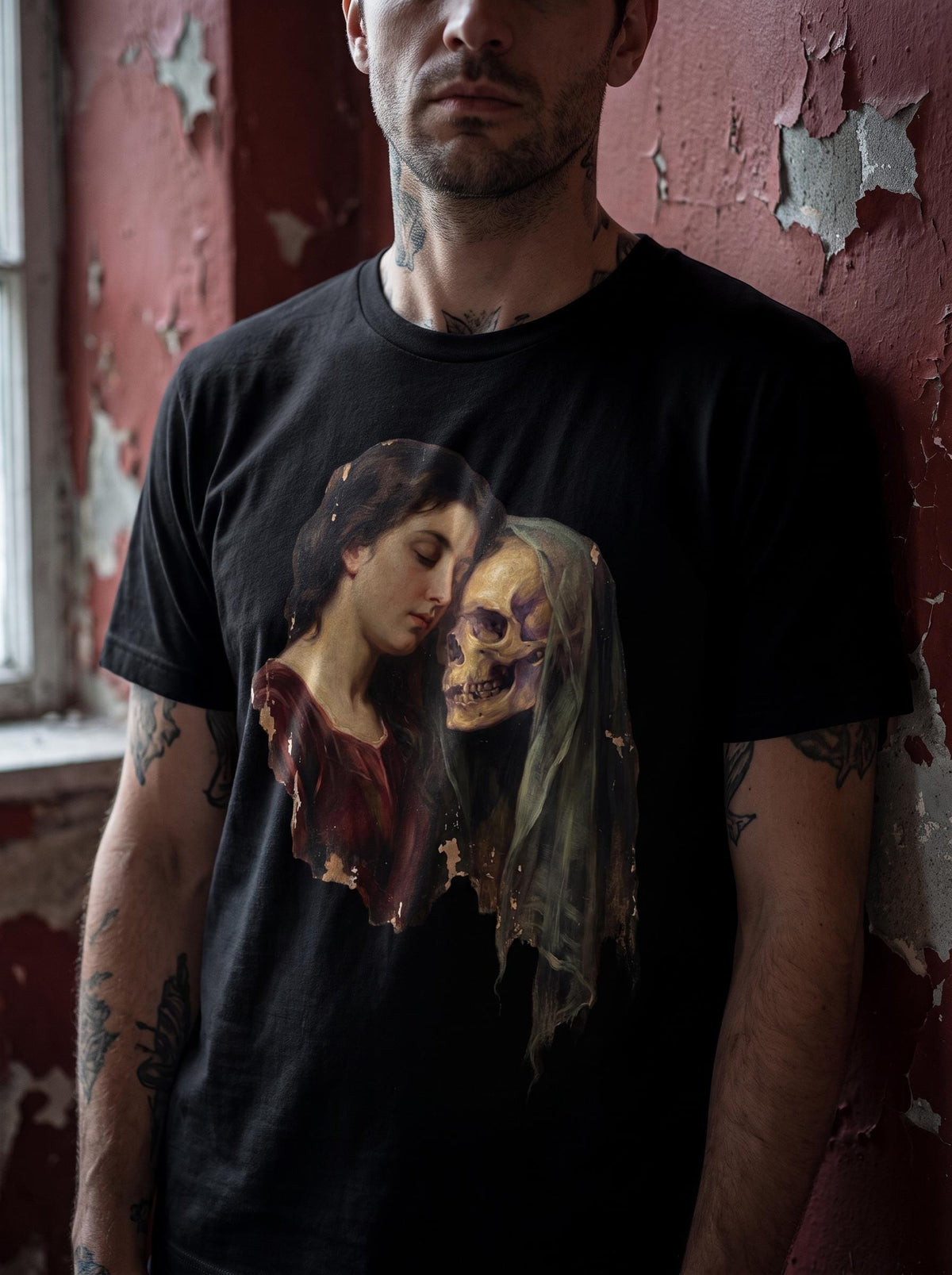 Dark Romance Shirt, Death and the Maiden Tee, Gothic Oil Painting T-Shirt, Memento Mori Lover Gift, Doomed Romance Shirt
