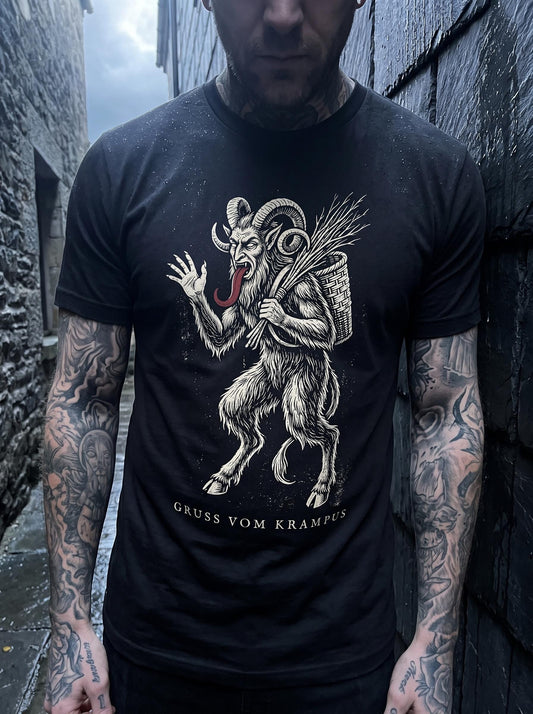 Krampus Shirt, Gruss Vom Krampus Tee, Creepy Christmas Devil T-Shirt, Gothic Holiday Horror Gift, Alpine Folklore Shirt