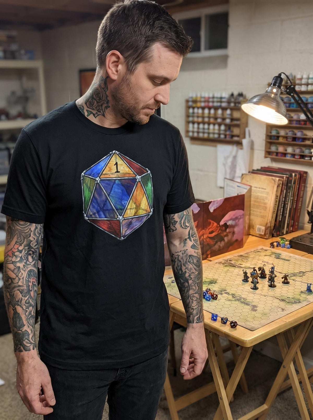 Natural 20 Shirt, Stained Glass D20 Tee, Dark Academia Tabletop T-Shirt, Dungeon Master Gift, Gothic DnD Shirt