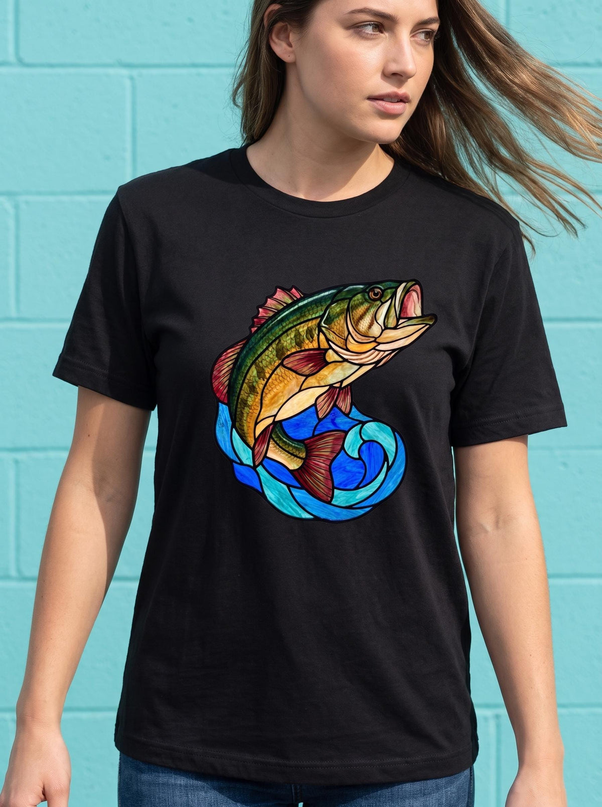 Stained Glass Fish Shirt, Gothic Trout Angler Tee, Nature Gothic Art T-Shirt, Weird Fisherman Gift, Vintage Fishing Shirt