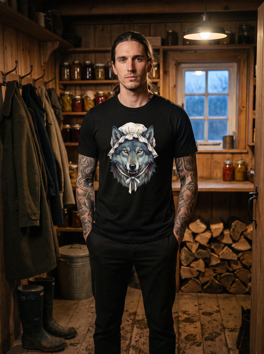 Folk Horror Wolf Shirt, Big Bad Wolf Grandmother Tee, Dark Fairytale T-Shirt, Goth Folklore Lover Gift, Red Riding Hood Wolf Shirt