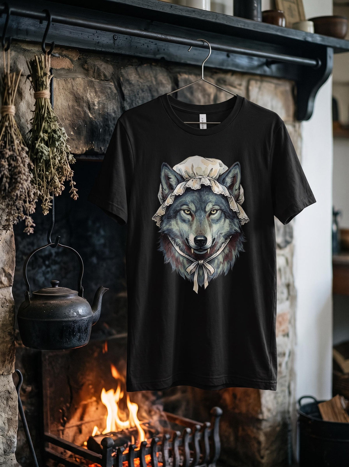 Folk Horror Wolf Shirt, Big Bad Wolf Grandmother Tee, Dark Fairytale T-Shirt, Goth Folklore Lover Gift, Red Riding Hood Wolf Shirt