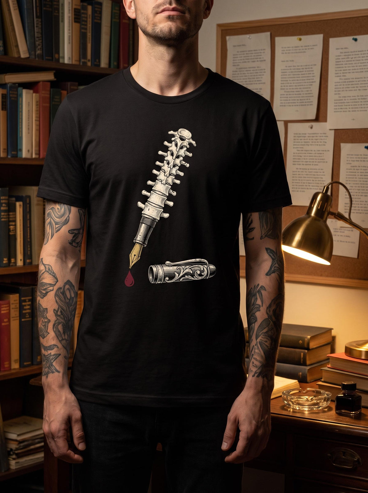 Fountain Pen Shirt, Writer Backbone Spine Tee, Dark Academia Author T-Shirt, Gothic Writer Gift, Macabre Literary Shirt
