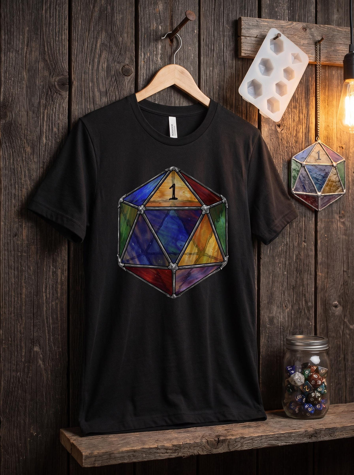 Natural 20 Shirt, Stained Glass D20 Tee, Dark Academia Tabletop T-Shirt, Dungeon Master Gift, Gothic DnD Shirt
