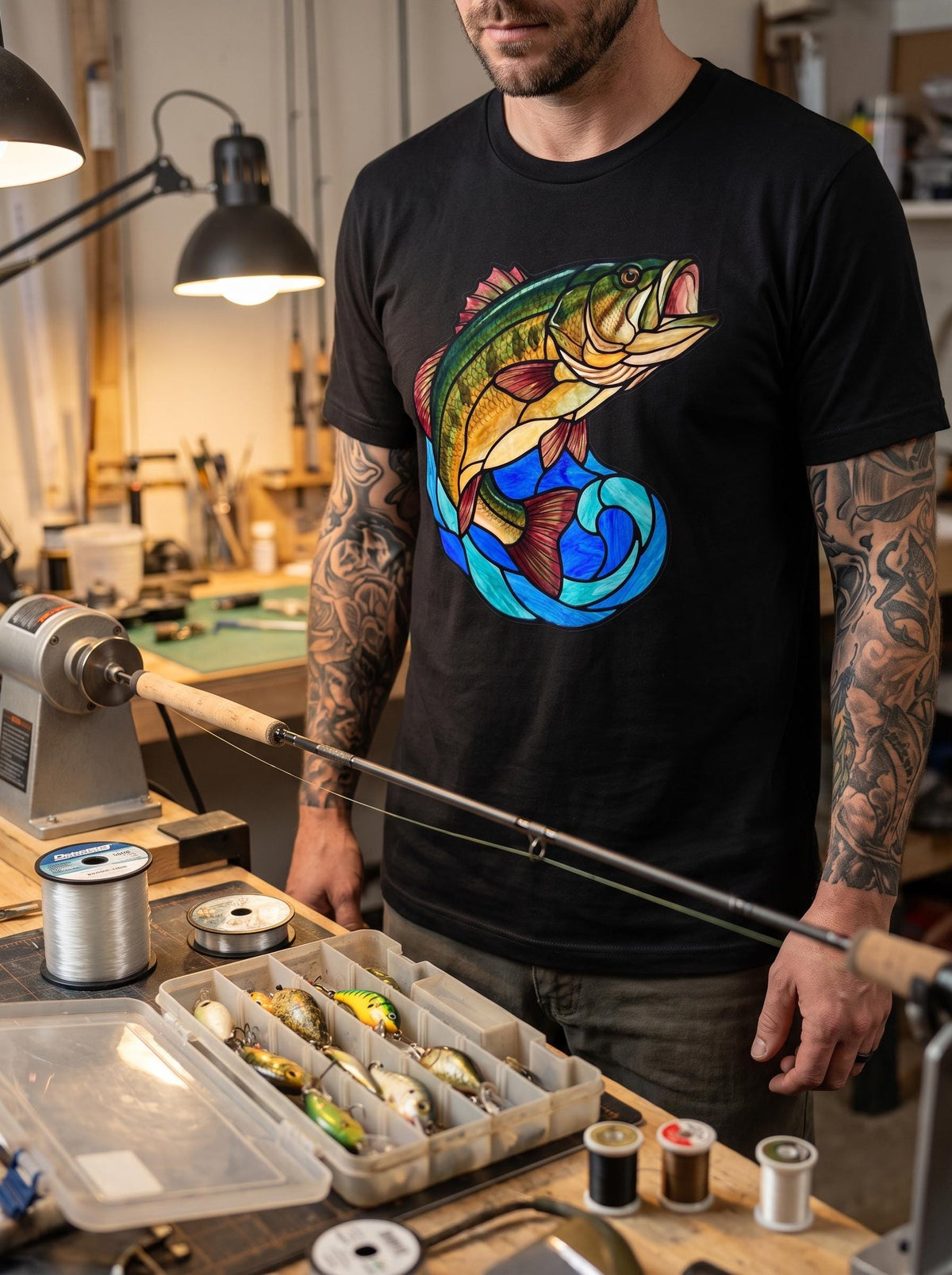 Stained Glass Fish Shirt, Gothic Trout Angler Tee, Nature Gothic Art T-Shirt, Weird Fisherman Gift, Vintage Fishing Shirt