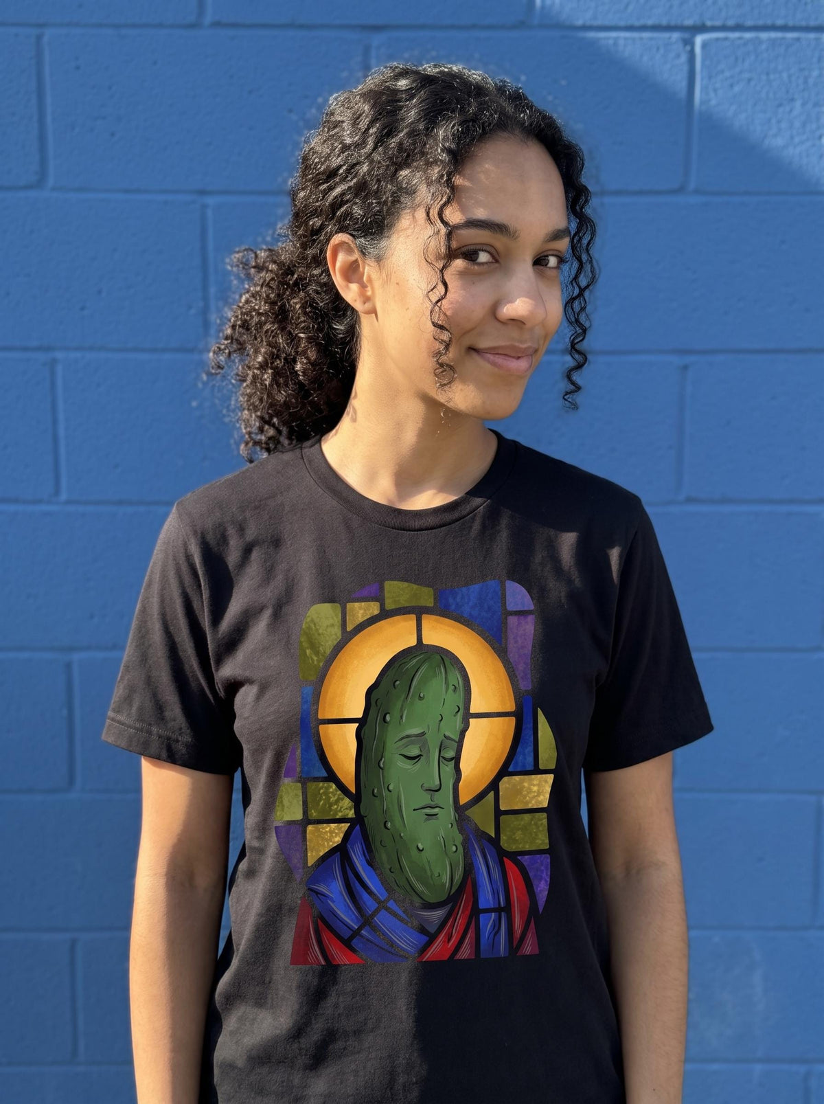 Saint Pickle Shirt, Patron Saint of Pickles Tee, Stained Glass Saint T-Shirt, Funny Pickle Lover Gift, Holy Dill Pickle Shirt