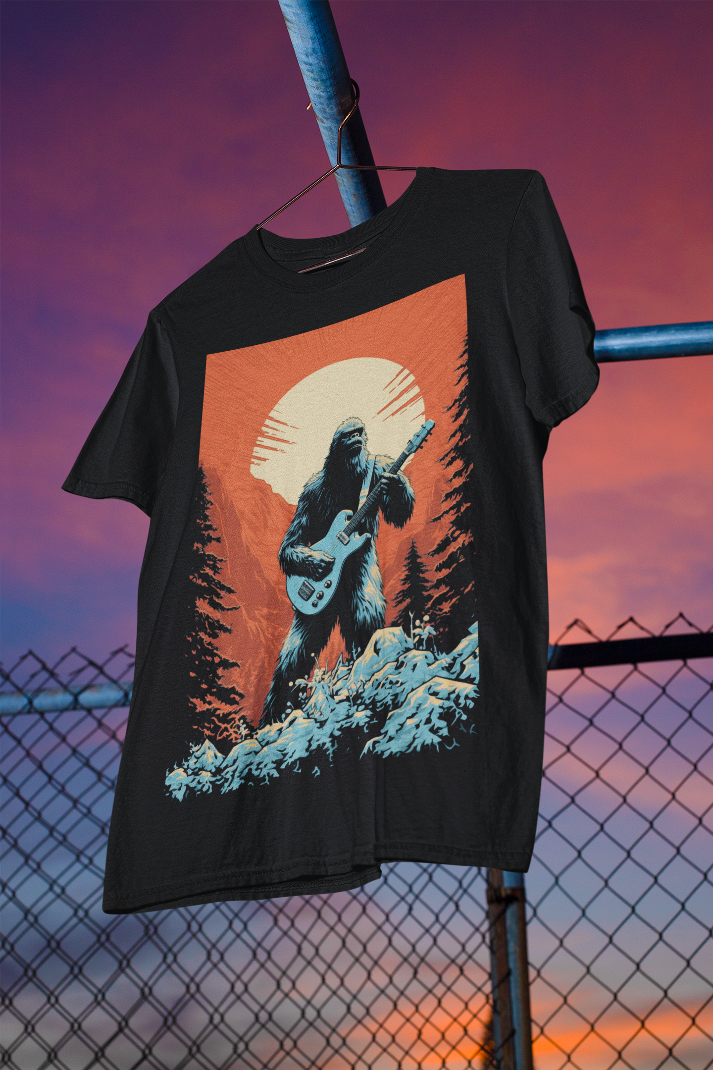 Guitar Playing Bigfoot T-Shirt | Sasquatch Teeshirt | Cryptid Tee | Cryptozoology Gift | Guitarist Shirt | Musician